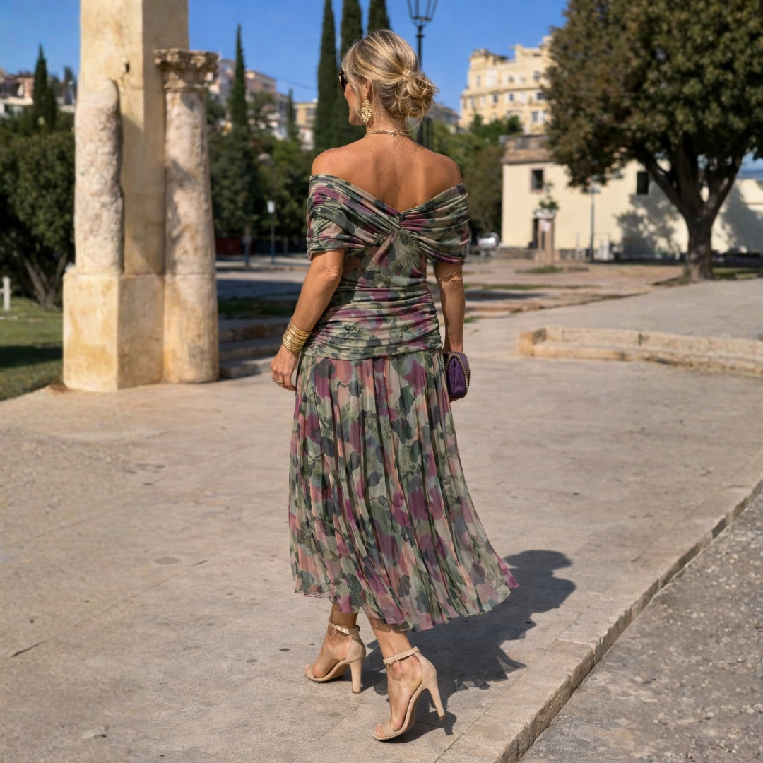 MIKAELA | TUMMY FLATTERING OFF SHOULDER MAXI DRESS