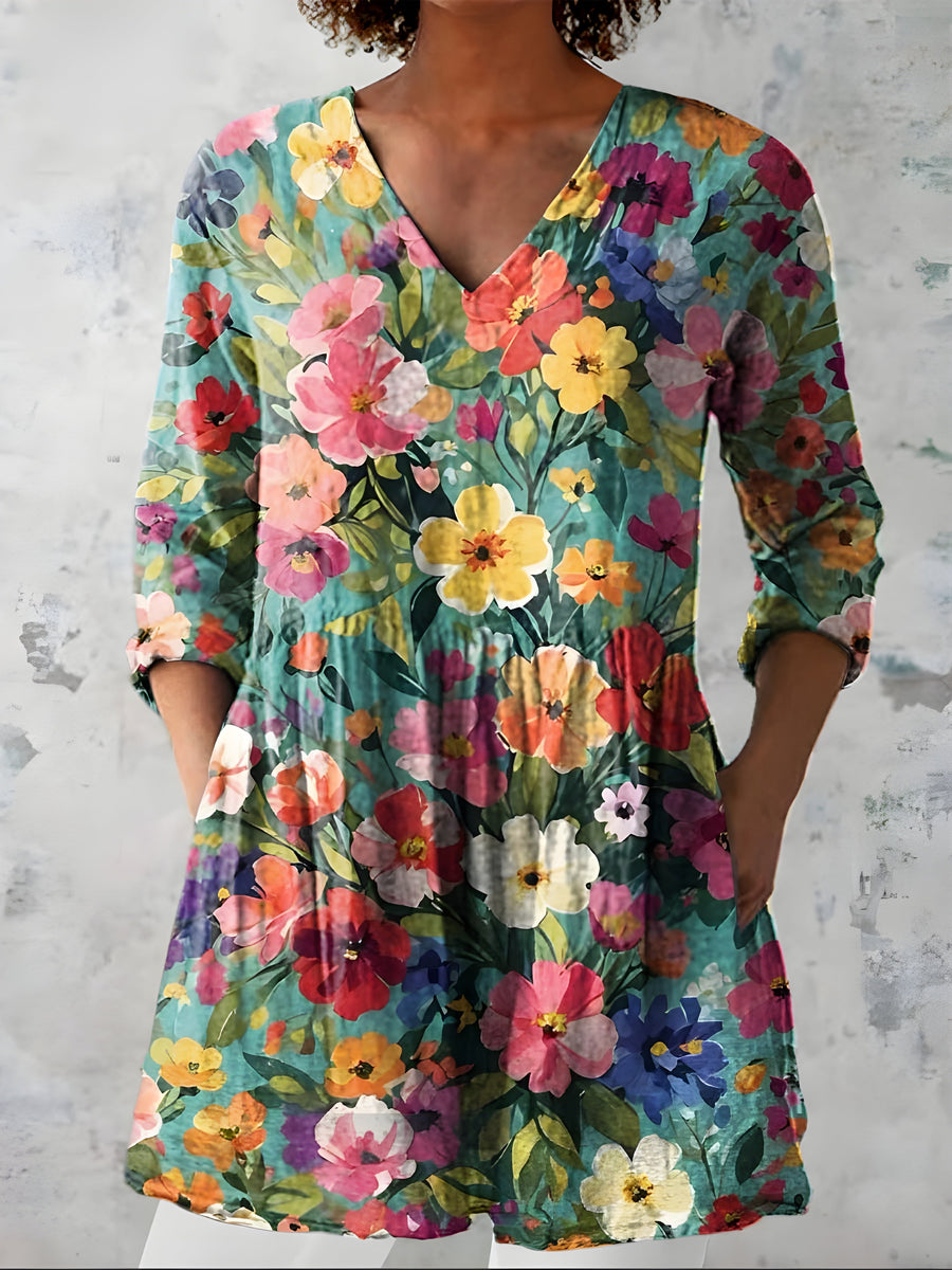 MACKENZIE | LONG BLOUSE WITH V-NECK