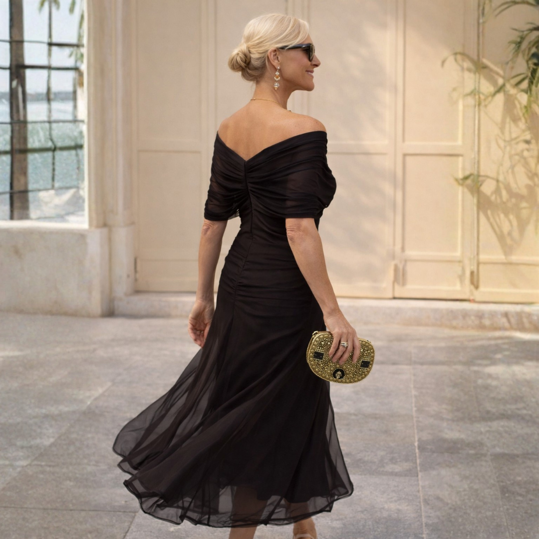 MIKAELA | TUMMY FLATTERING OFF SHOULDER MAXI DRESS