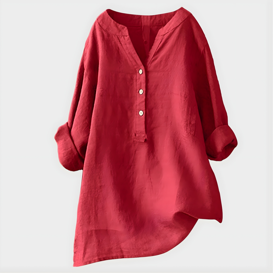 VERONIQUE | ELEGANT COTTON-LINEN V-NECK BLOUSE