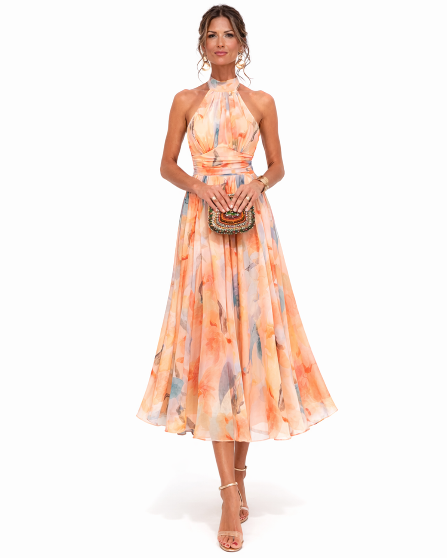BIANCA | HALTER NECK DRESS WITH WATERCOLOUR PRINT