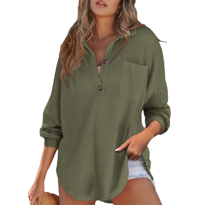 FIONA | CASUAL LIGHTWEIGHT BUTTON V NECK TUNIC BLOUSE