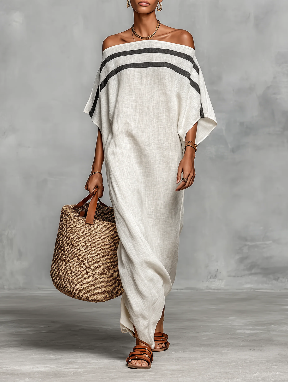AVELINE | OFF-SHOULDER MAXI DRESS WITH BATWING SLEEVES