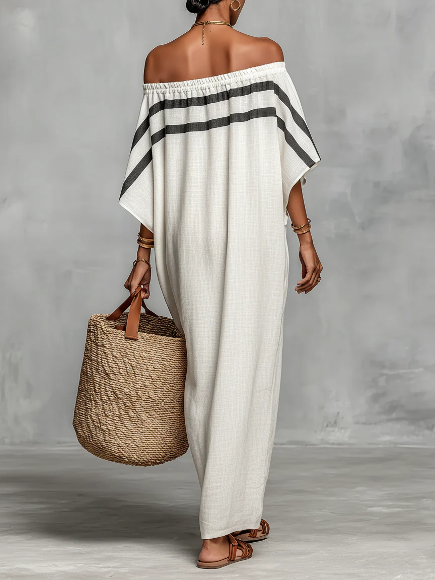 AVELINE | OFF-SHOULDER MAXI DRESS WITH BATWING SLEEVES