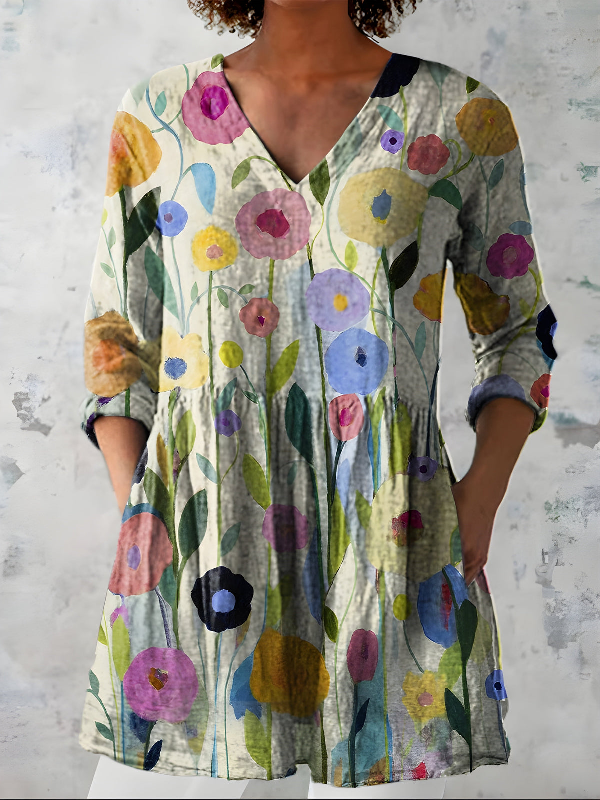 REBECCA | LONG BLOUSE WITH V-NECK
