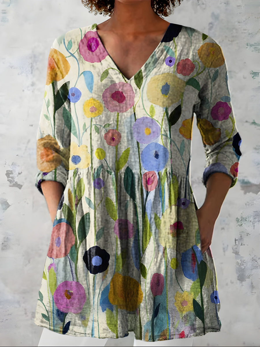 REBECCA | LONG BLOUSE WITH V-NECK