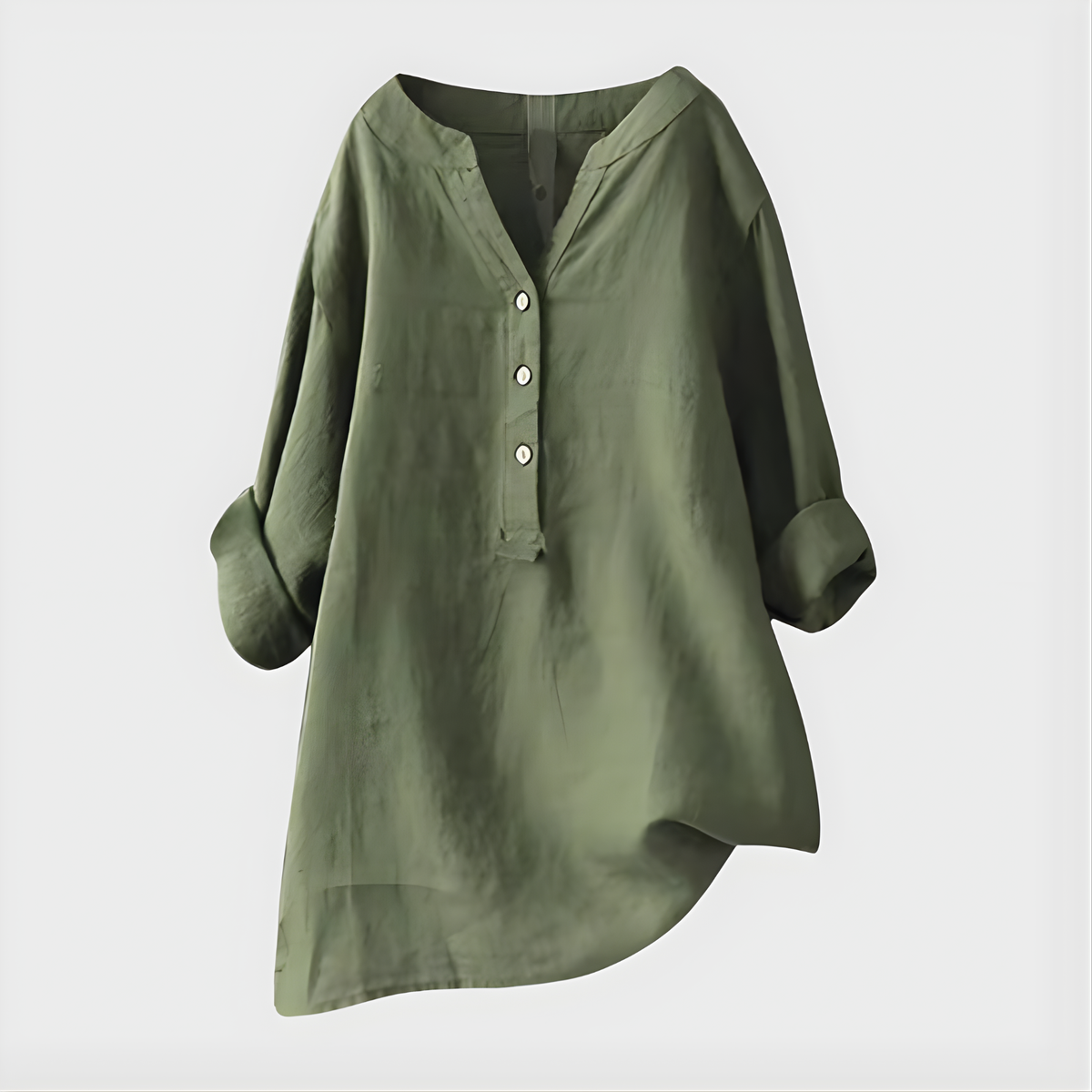 VERONIQUE | ELEGANT COTTON-LINEN V-NECK BLOUSE