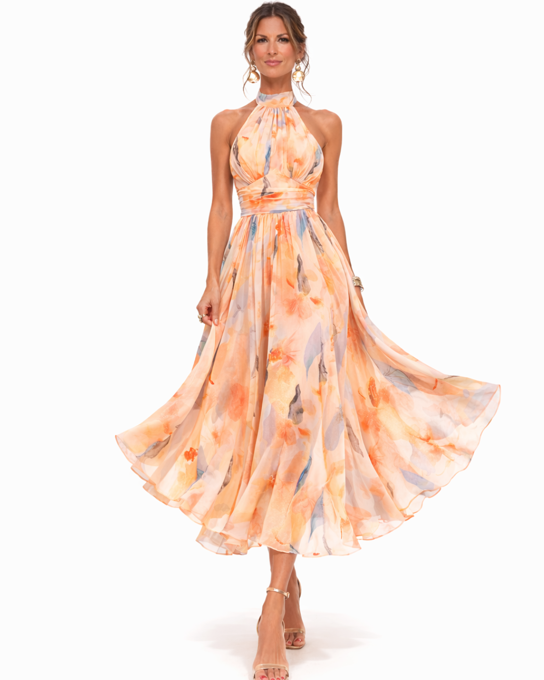 BIANCA | HALTER NECK DRESS WITH WATERCOLOUR PRINT