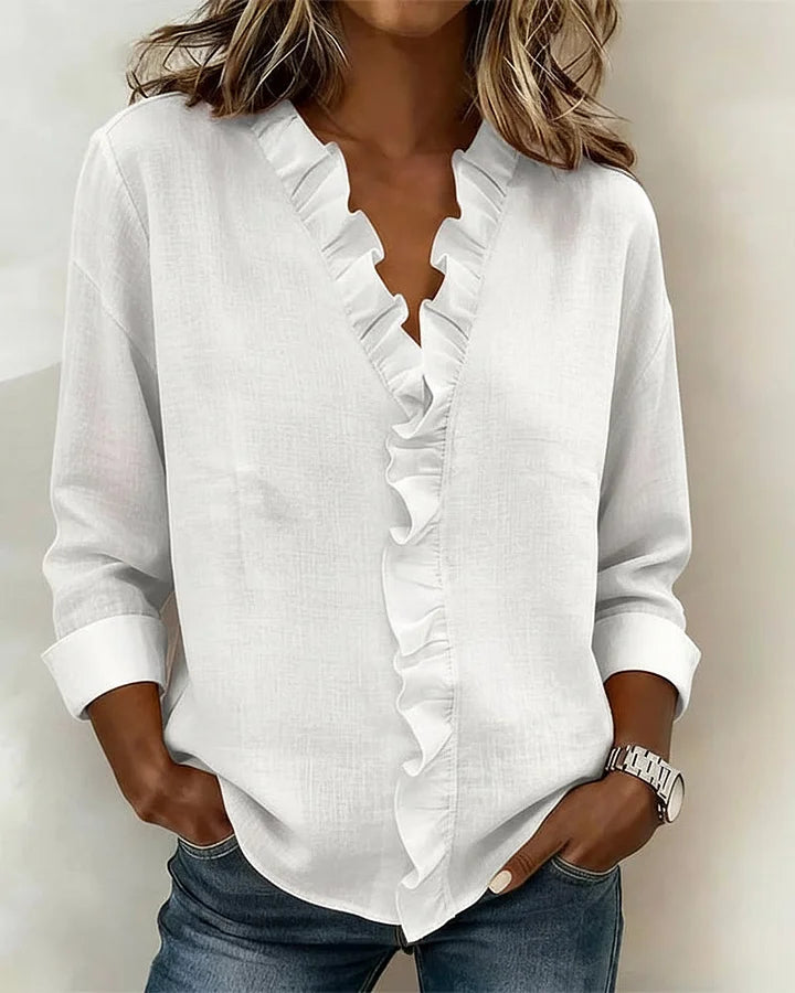 TAHNEE | RUFFLE V-NECK BLOUSE