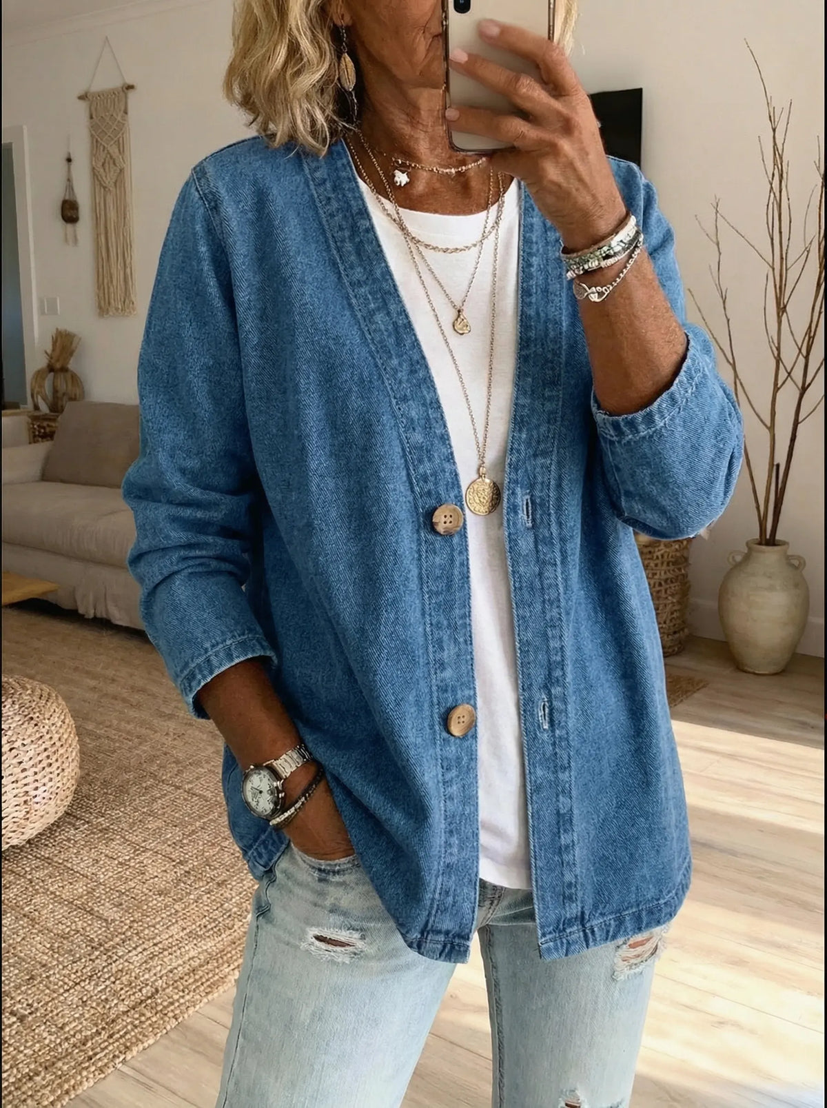 ALEXIS | DENIM BUTTON COAT