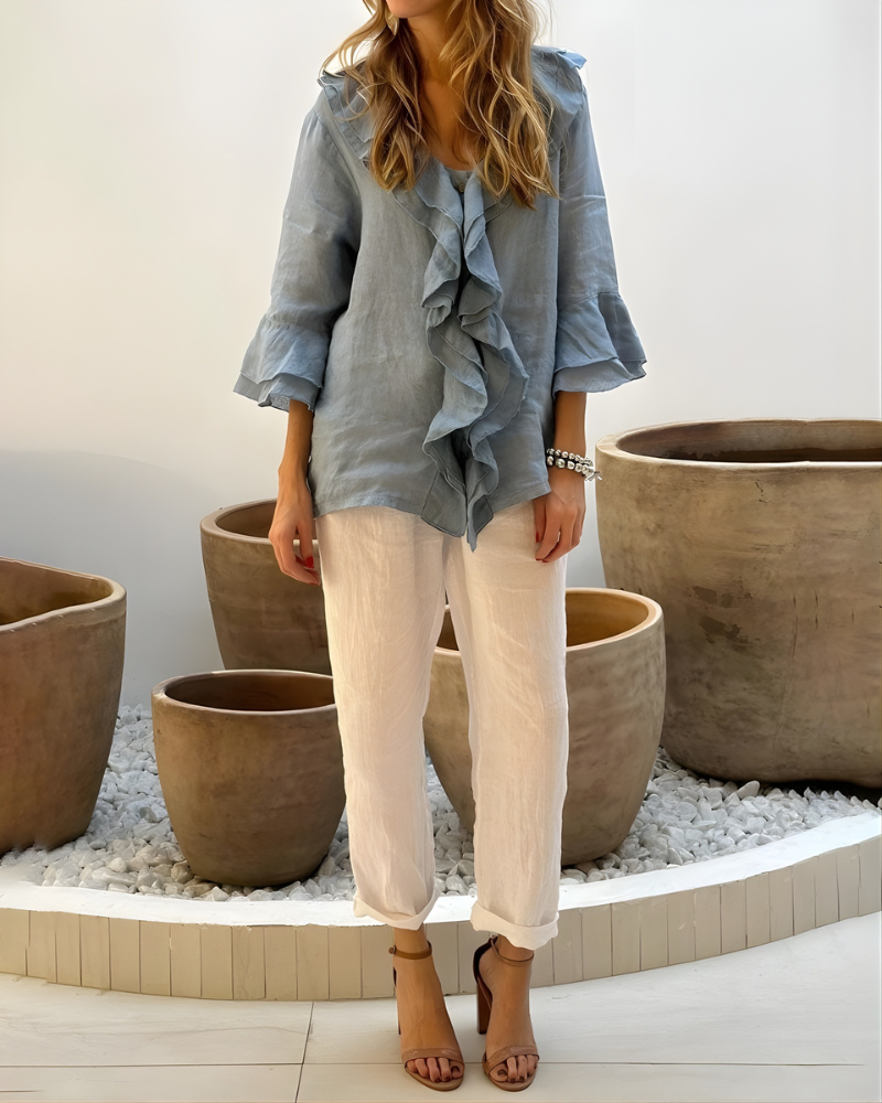 MAYA | RUFFLED COTTON LINEN SLEEVE TOP