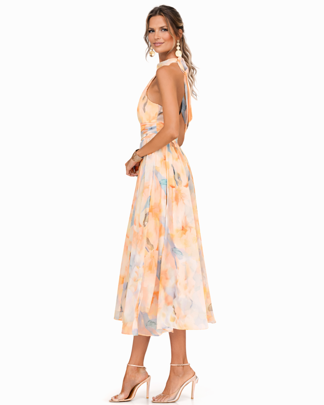 BIANCA | HALTER NECK DRESS WITH WATERCOLOUR PRINT
