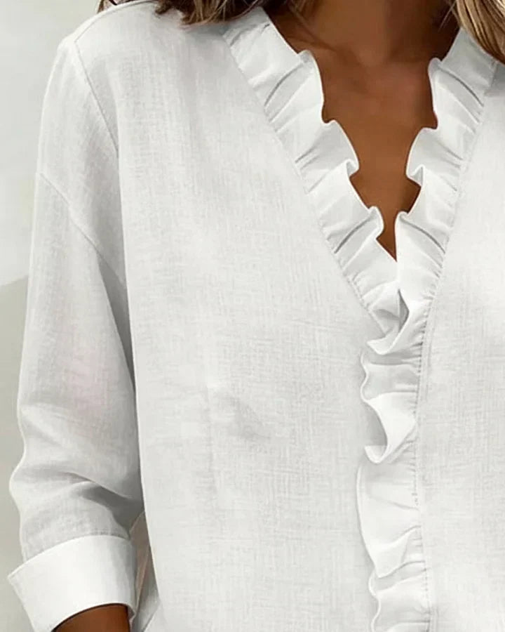 TAHNEE | RUFFLE V-NECK BLOUSE