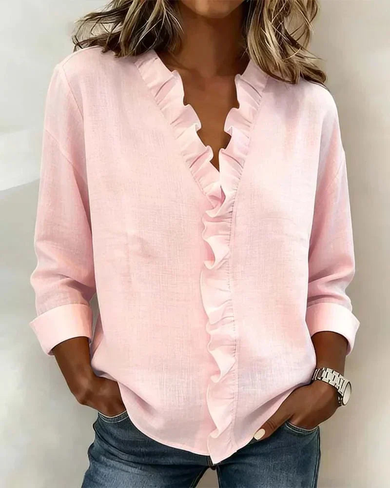 TAHNEE | RUFFLE V-NECK BLOUSE