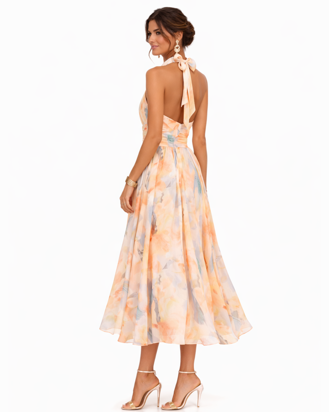 BIANCA | HALTER NECK DRESS WITH WATERCOLOUR PRINT