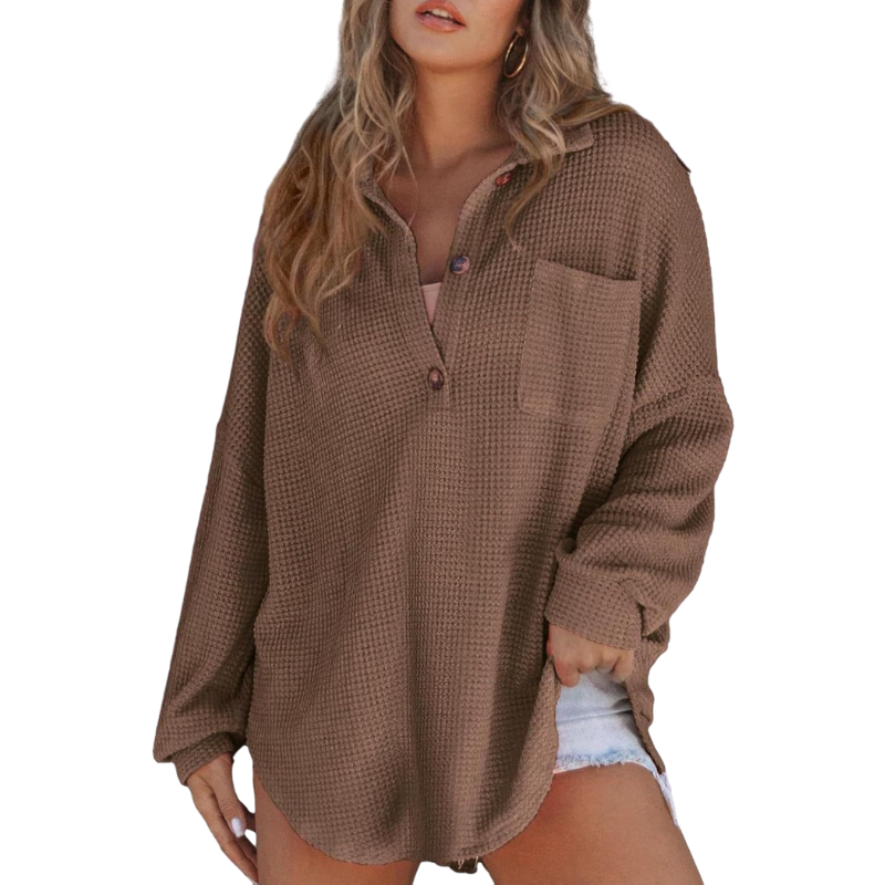FIONA | CASUAL LIGHTWEIGHT BUTTON V NECK TUNIC BLOUSE