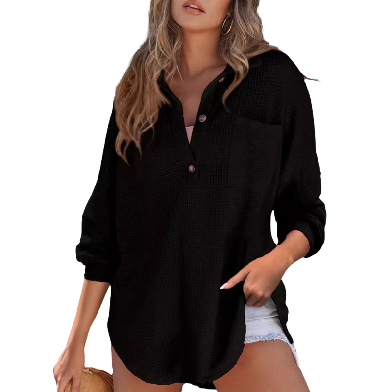 FIONA | CASUAL LIGHTWEIGHT BUTTON V NECK TUNIC BLOUSE