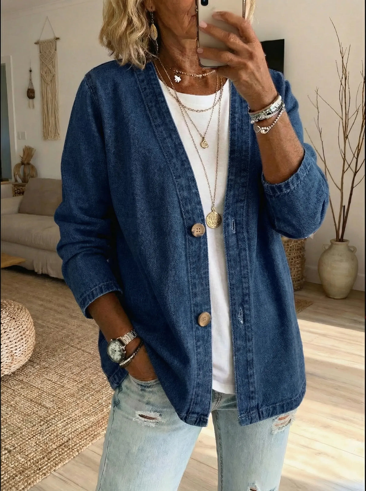 ALEXIS | DENIM BUTTON COAT