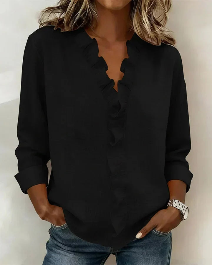 TAHNEE | RUFFLE V-NECK BLOUSE