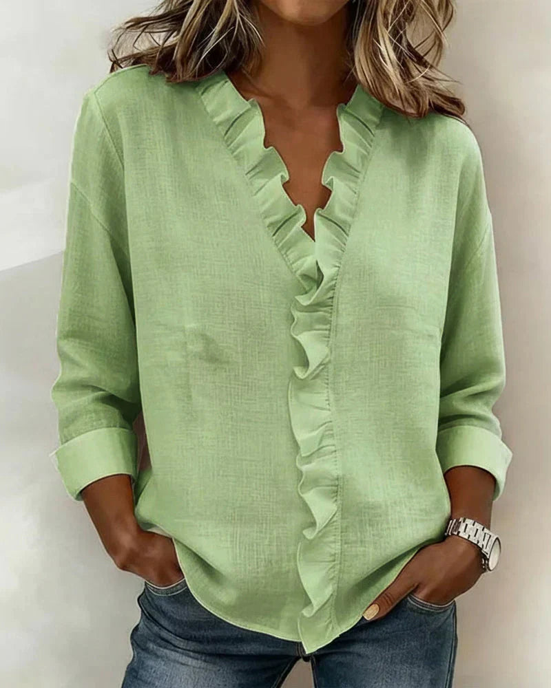 TAHNEE | RUFFLE V-NECK BLOUSE