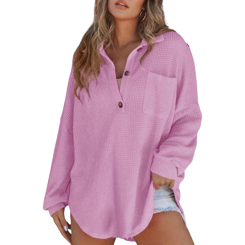 FIONA | CASUAL LIGHTWEIGHT BUTTON V NECK TUNIC BLOUSE