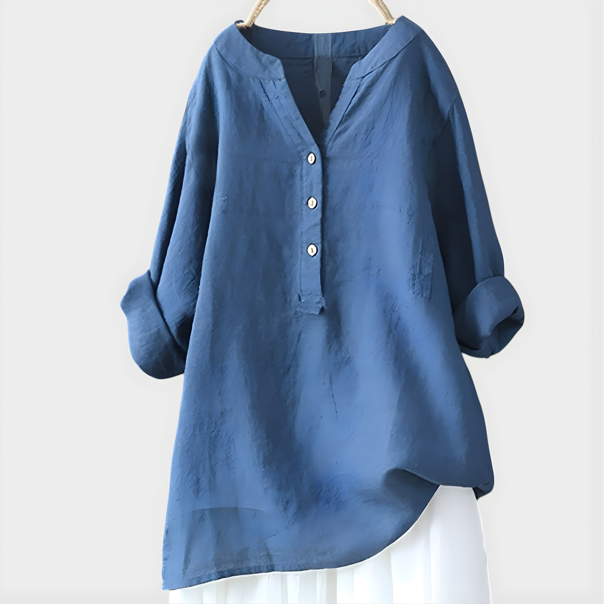 VERONIQUE | ELEGANT COTTON-LINEN V-NECK BLOUSE