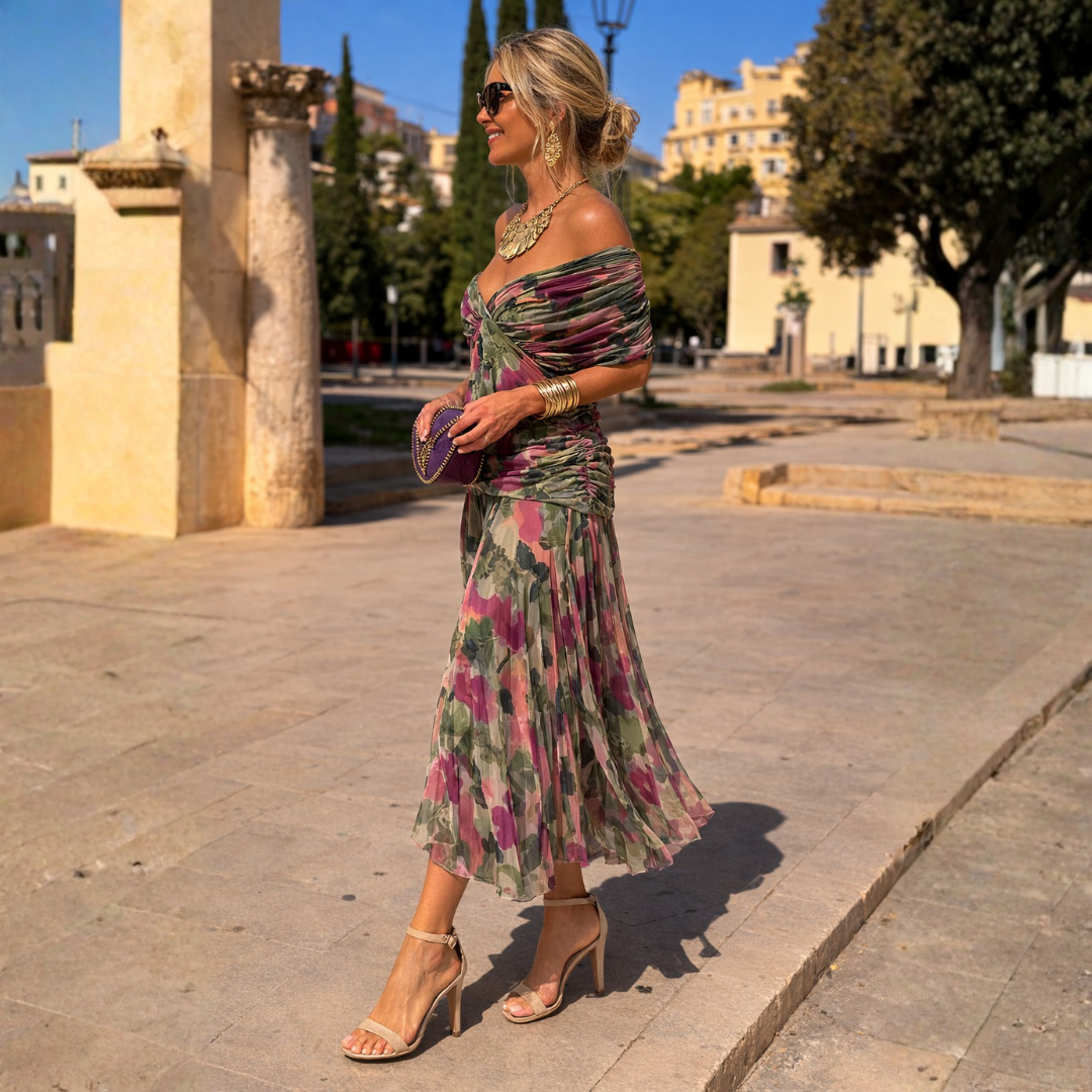 MIKAELA | TUMMY FLATTERING OFF SHOULDER MAXI DRESS
