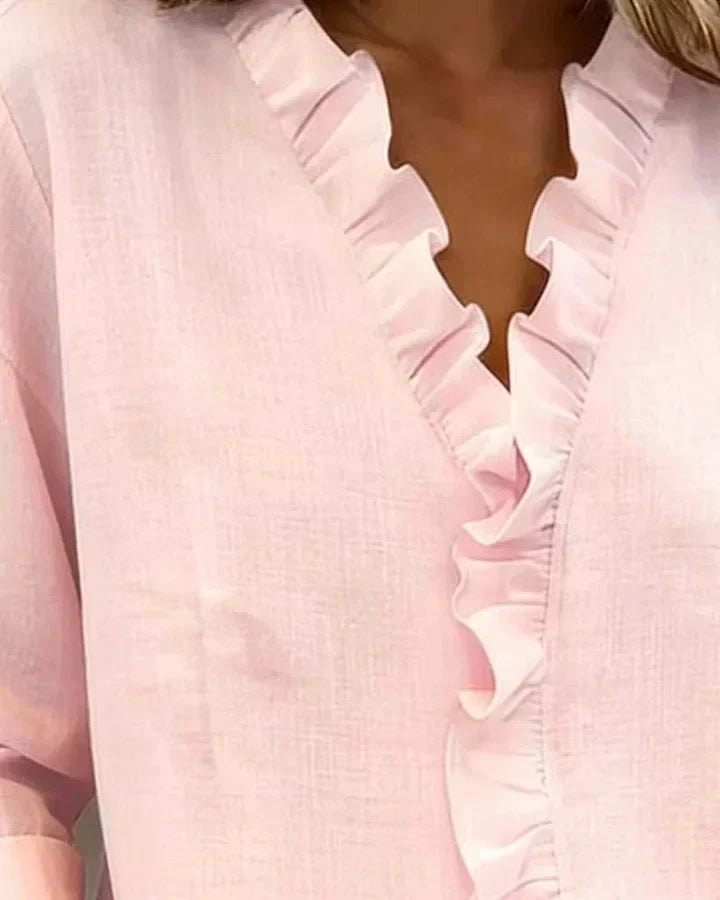 TAHNEE | RUFFLE V-NECK BLOUSE