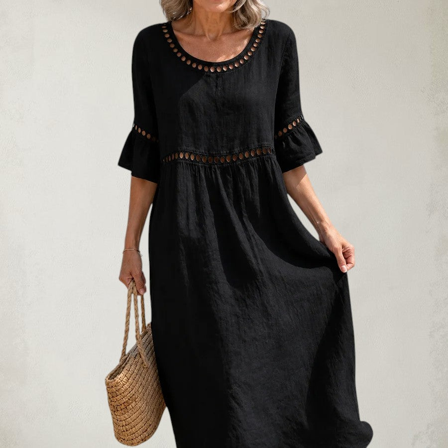 FREYA | LONG LINEN DRESS WITH TUMMY FLATTENING EFFECT