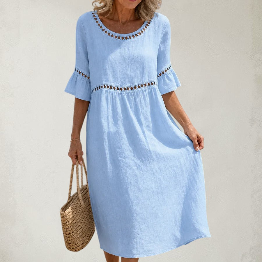 FREYA | LONG LINEN DRESS WITH TUMMY FLATTENING EFFECT