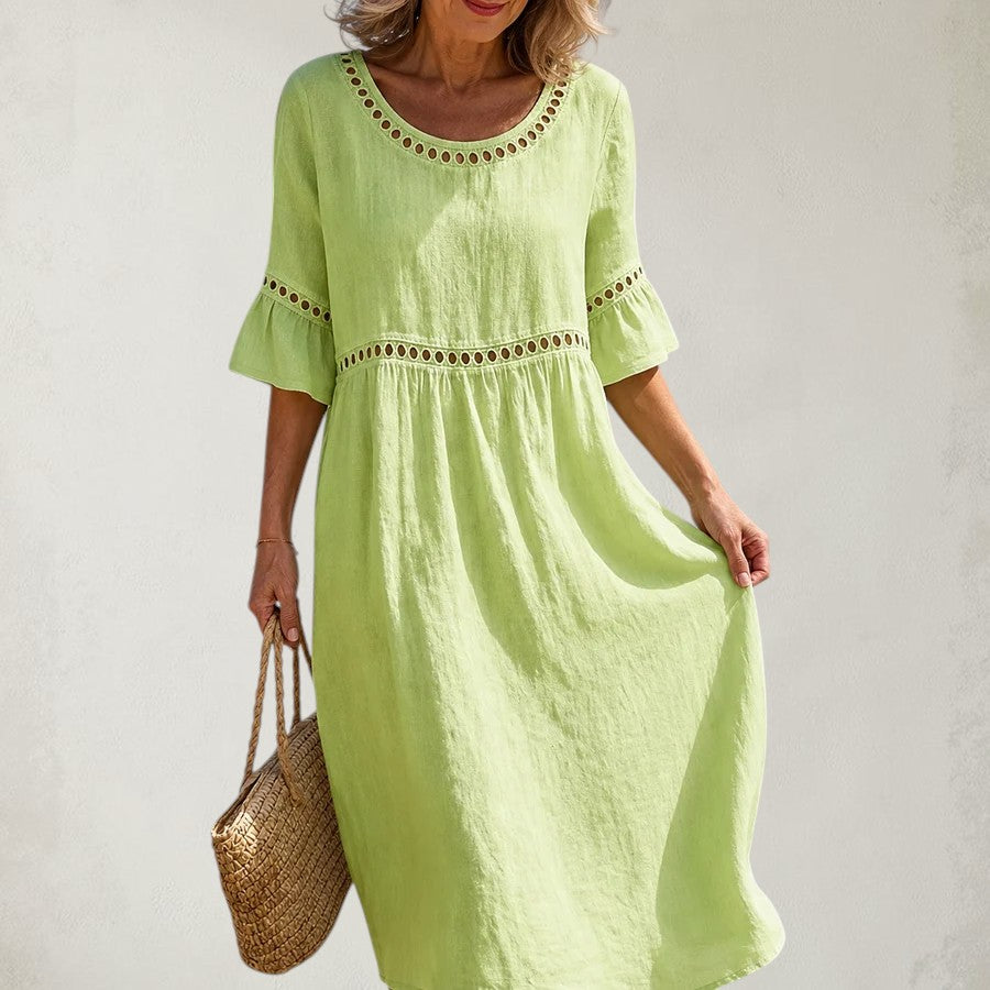 FREYA | LONG LINEN DRESS WITH TUMMY FLATTENING EFFECT