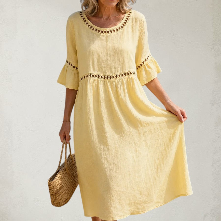 FREYA | LONG LINEN DRESS WITH TUMMY FLATTENING EFFECT