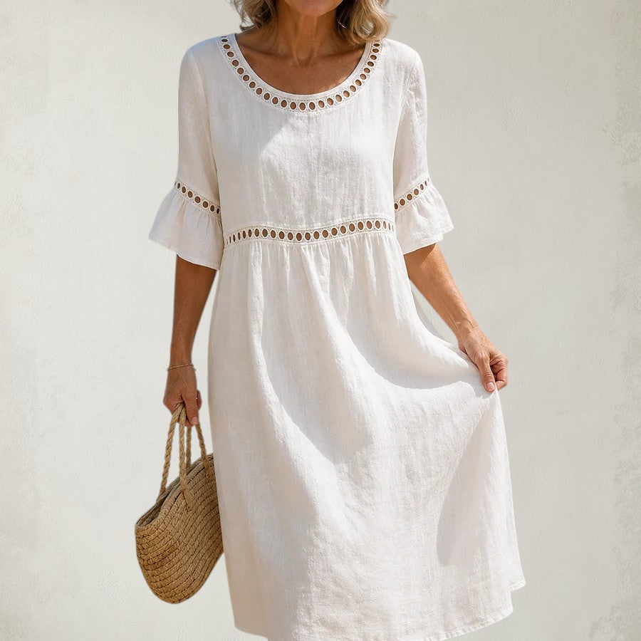 FREYA | LONG LINEN DRESS WITH TUMMY FLATTENING EFFECT