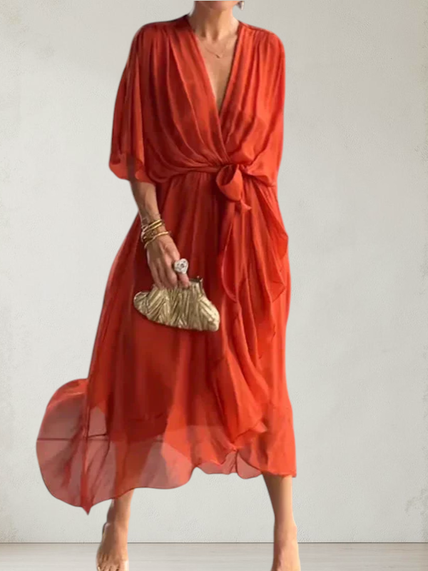 MONICA | V-NECK CHIFFON DRESS