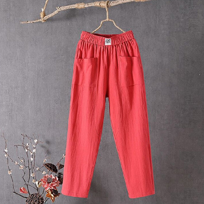 CHARLOTTE | RELAXED COTTON-LINEN PANTS WITH POCKETS