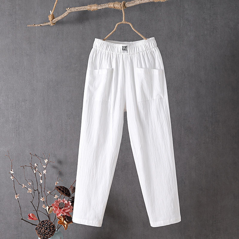 CHARLOTTE | RELAXED COTTON-LINEN PANTS WITH POCKETS