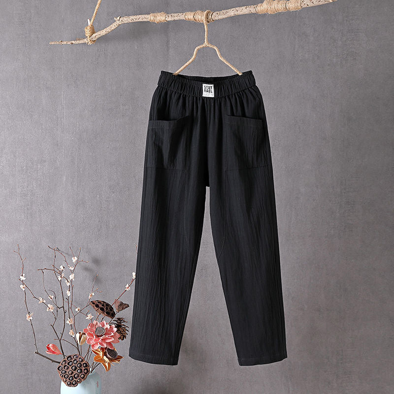 CHARLOTTE | RELAXED COTTON-LINEN PANTS WITH POCKETS
