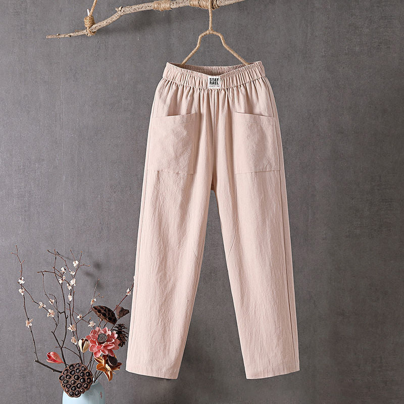 CHARLOTTE | RELAXED COTTON-LINEN PANTS WITH POCKETS