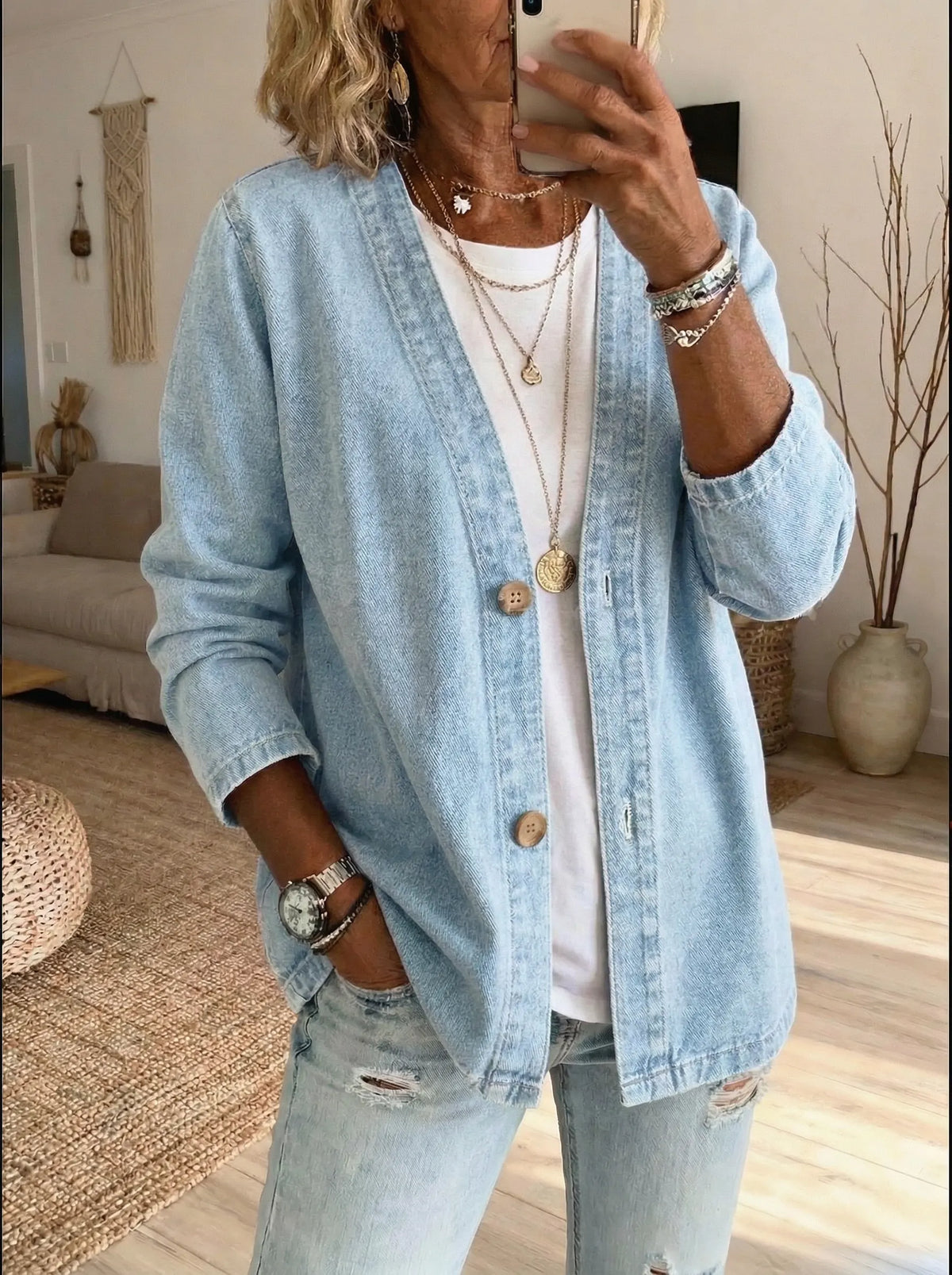 ALEXIS | DENIM BUTTON COAT