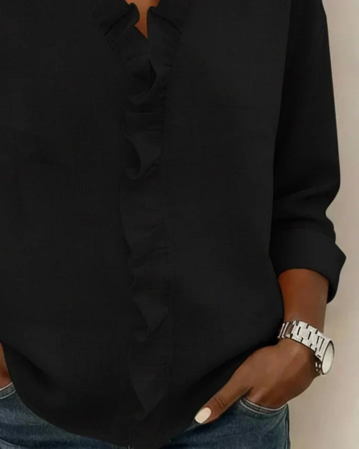 TAHNEE | RUFFLE V-NECK BLOUSE