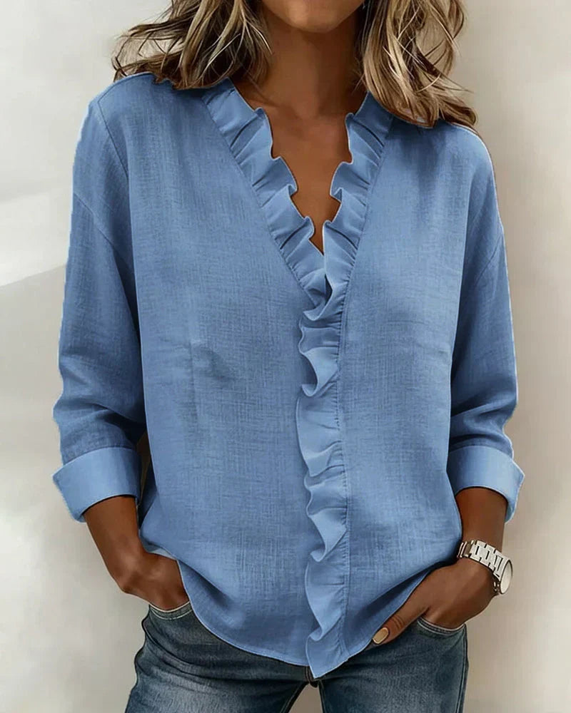 TAHNEE | RUFFLE V-NECK BLOUSE