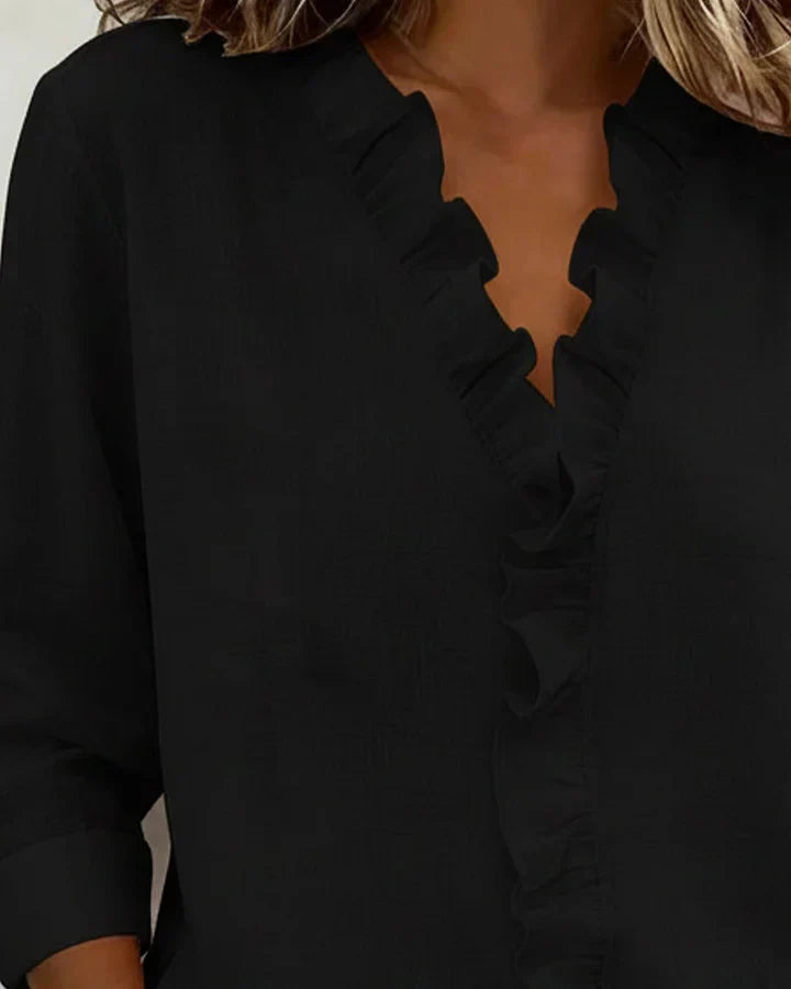 TAHNEE | RUFFLE V-NECK BLOUSE