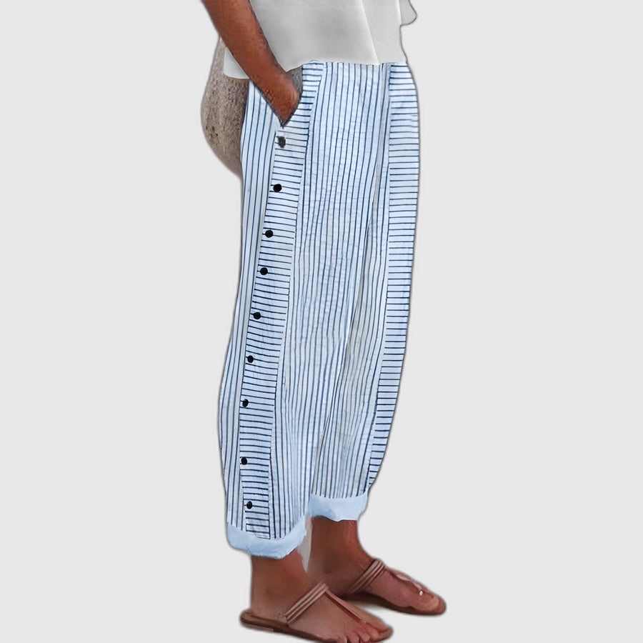 DARCY | SIDE-BUTTON STRIPED COTTON PANTS
