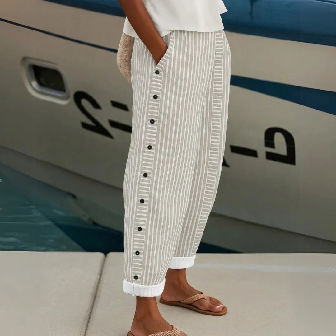 DARCY | SIDE-BUTTON STRIPED COTTON PANTS