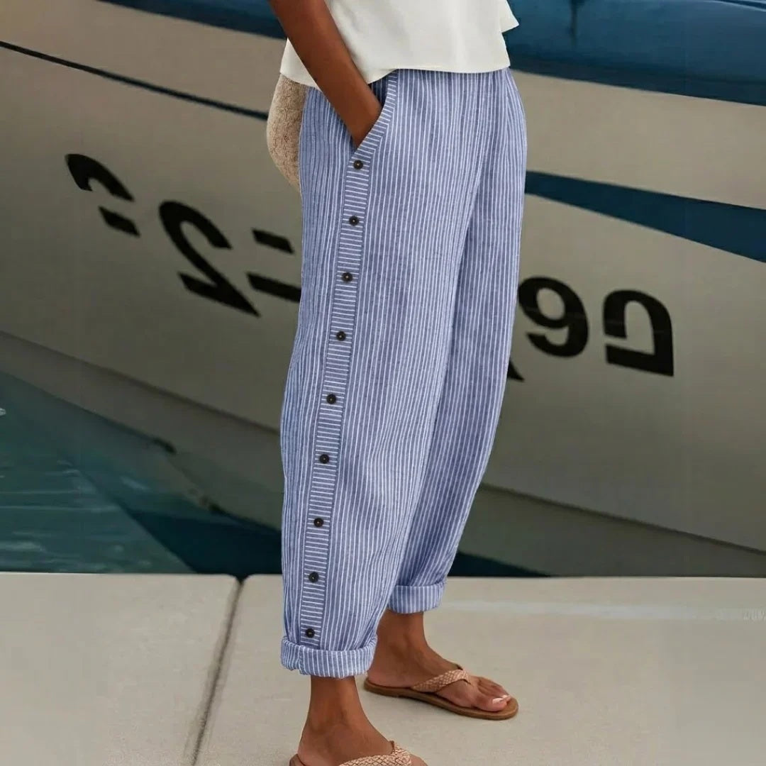 DARCY | SIDE-BUTTON STRIPED COTTON PANTS
