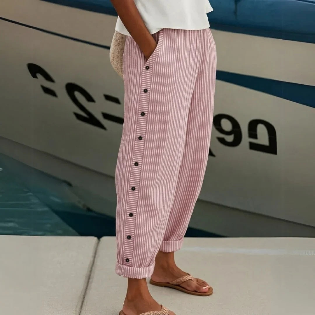 DARCY | SIDE-BUTTON STRIPED COTTON PANTS