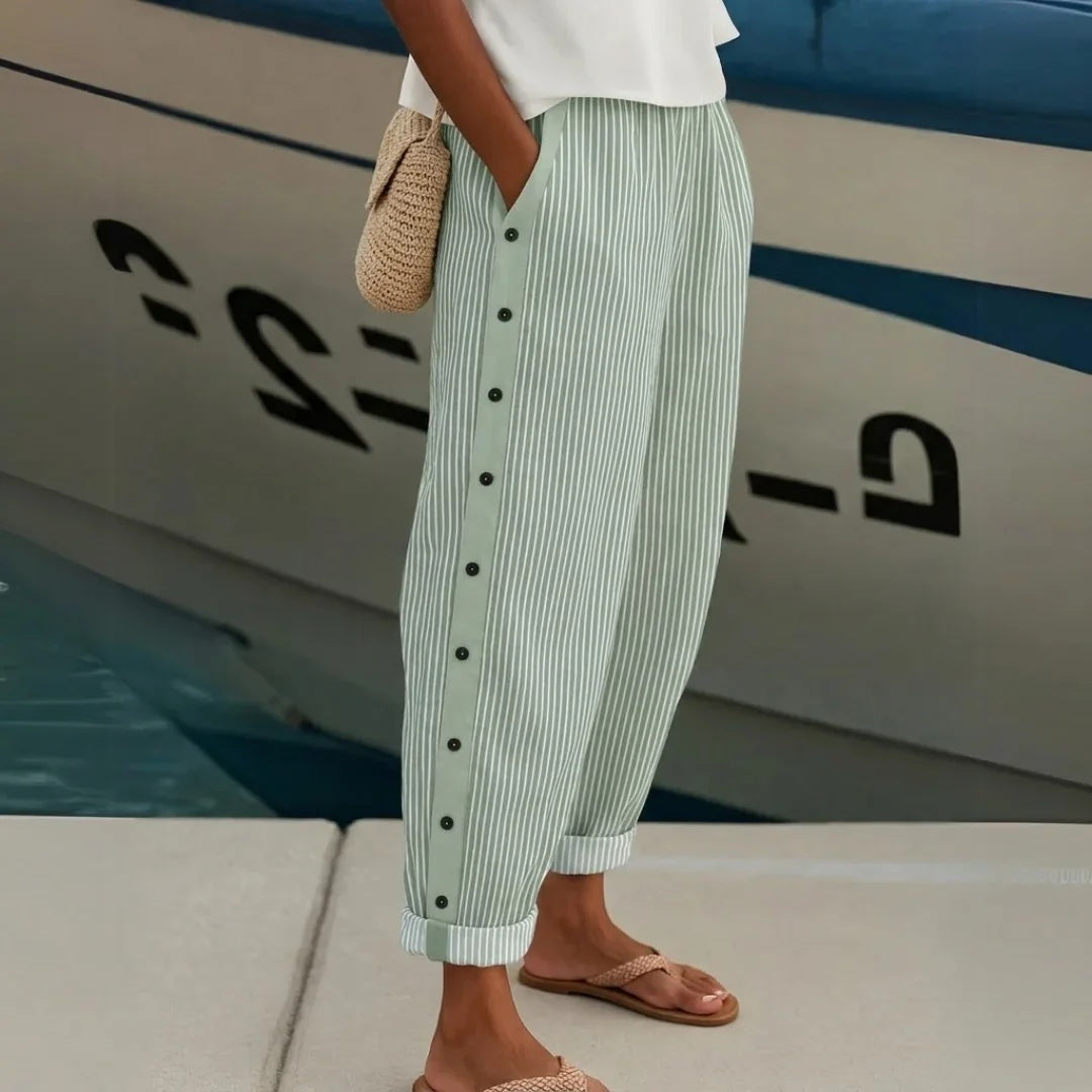 DARCY | SIDE-BUTTON STRIPED COTTON PANTS